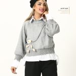 پلیور یقه گرد زنانه گره استایل مدل تدی رنگ طوسی