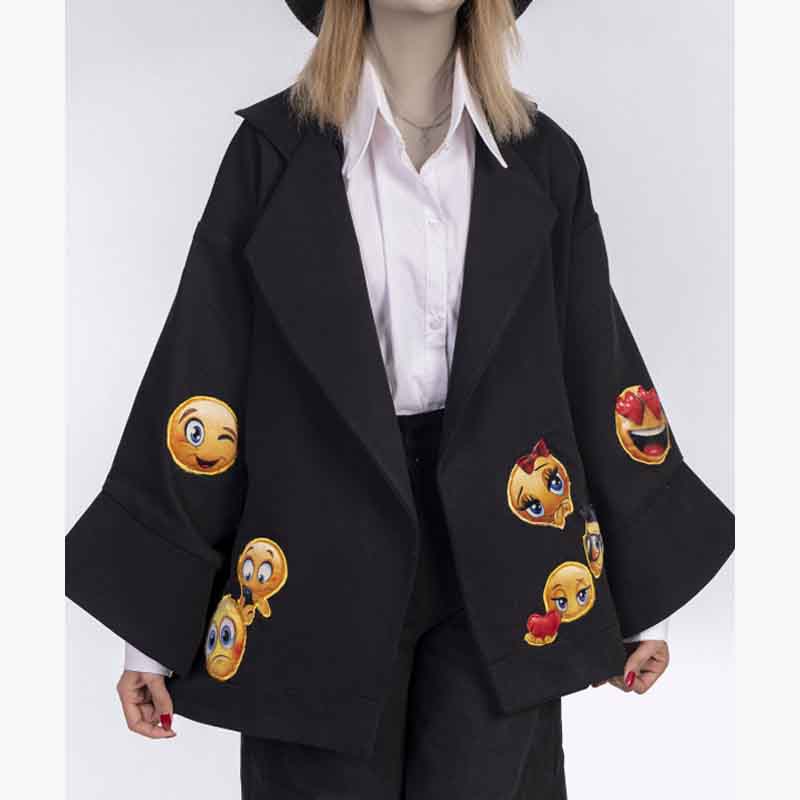 مانتو زنانه گره استایل مدل EMOJI رنگ مشکی