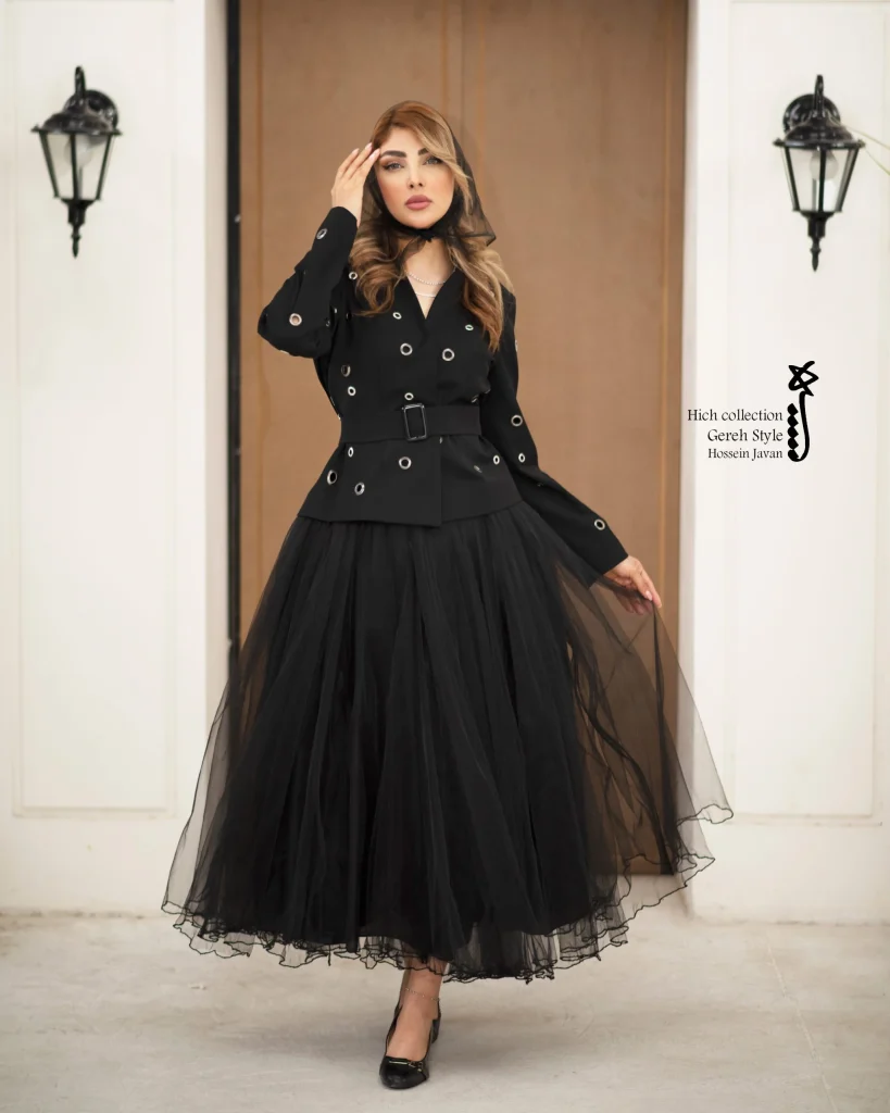 ست کت ودامن گره استایل مدل قوی سیاه