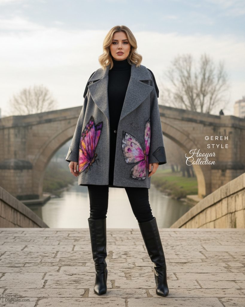 پالتو زنانه گره استایل مدل نقره بال