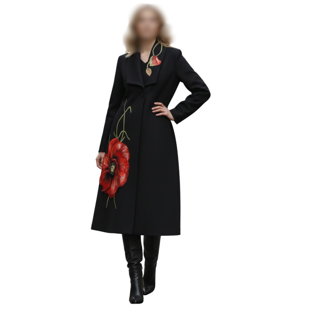 پالتو زنانه گره استایل مدل بانوی شقایق مزین به هنر کچه